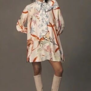 MAEVE Anthropologie Floral Mini Dress - Cream and Orange